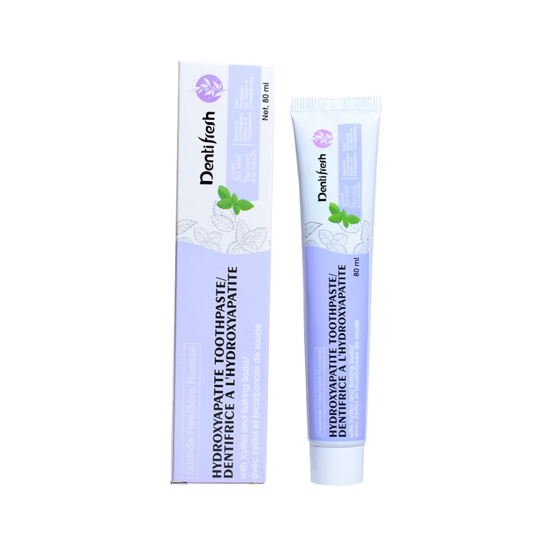 Fluoruro Dentifresh - pasta de dientes gratuita, 80 ml - fórmula de hidroxiapatita con xilitol y bicarbonato de sodio para la salud oral