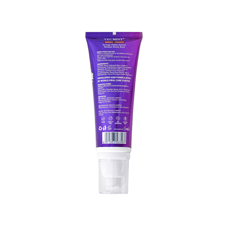 VECMINT 100 ml de pasta dental de esencia de hierbas - con extracto de Sophora Flavescens y Malva Verticillata - fórmula blanqueadora de niacinamida