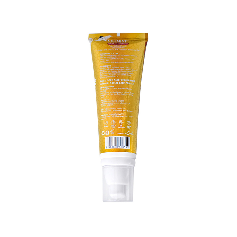 VECMINT pasta de dientes 100 ml- Perla - fórmula de blanqueamiento por infusión con raíz de copta y extractos de camellia sinensis