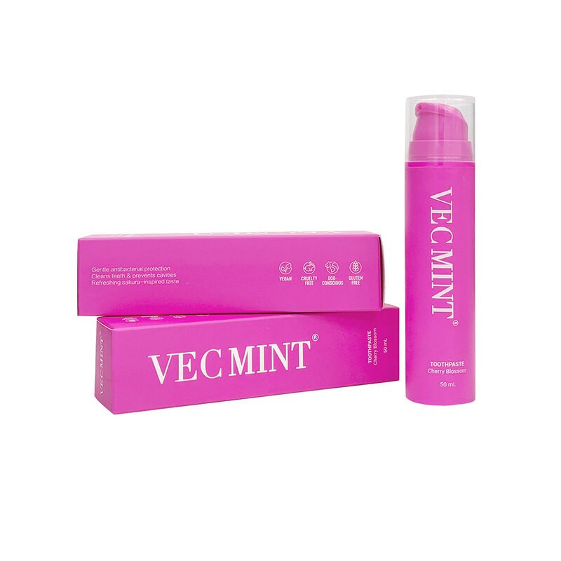 VECMINT Cherry Blossom pasta dental 50mL - diseño de botella de bomba pasta de cuidado oral libre de fluoruro para dientes suaves limpio y aliento fresco