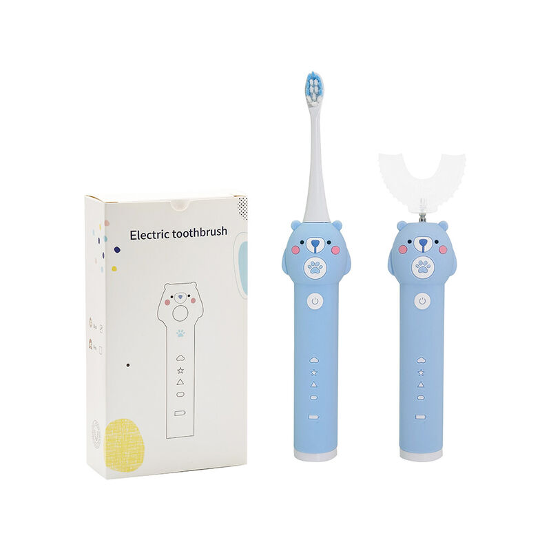 Cepillo de dientes eléctrico para niños Baby Blue Bear - 2 cabezales (cerdas suaves) Cepillo de dientes sónico resistente al agua con 3 modos para niños de 3 a 15 años Kit de cuidado bucal