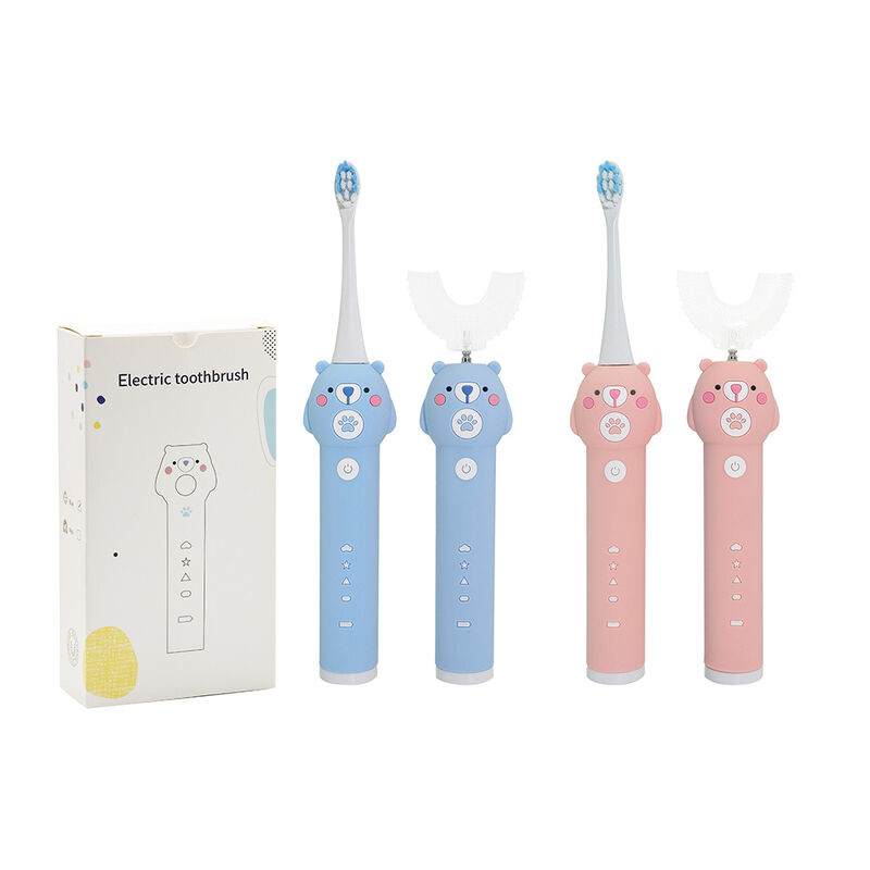 Cepillo de dientes eléctrico para niños Baby Blue Bear - 2 cabezales (cerdas suaves) Cepillo de dientes sónico resistente al agua con 3 modos para niños de 3 a 15 años Kit de cuidado bucal